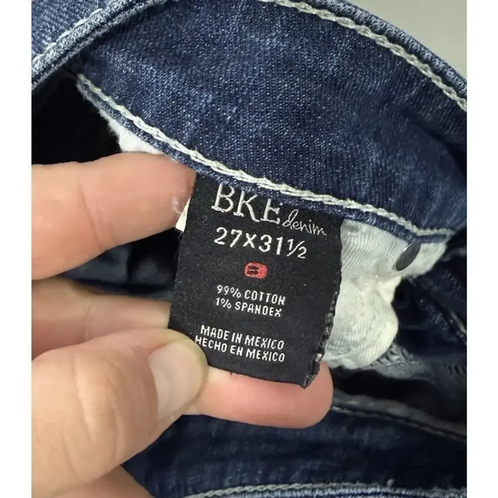BKE Stella Straight Leg Jeans‎ Thick Stitch Dark Wash Buckle Jeans Women’s 27X34